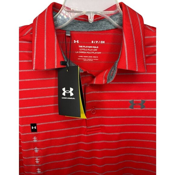 Under Armour Other - NWT Under Armour Men's Small Playoff Polo Tour Stripe Red Golf Shirt UPF‎ 40